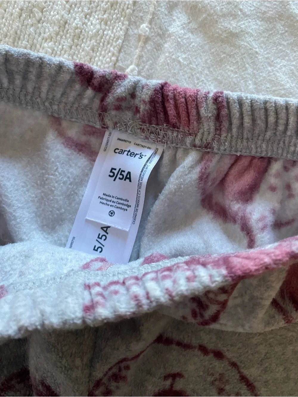 Carter's Girls 5 White Top and Purple Koala Pajama Set